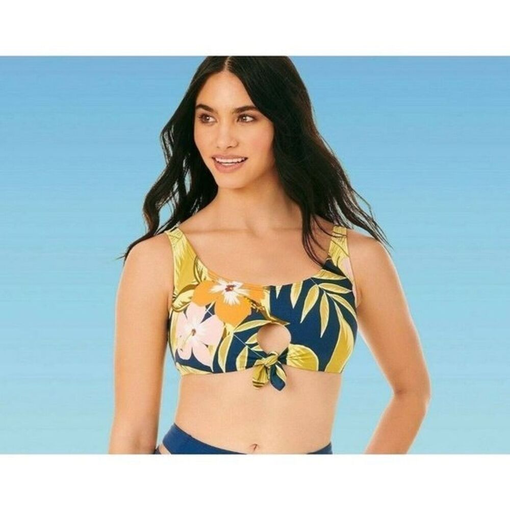 Tie-Front Bikini Top Slimming Tropical - Beach Betty by Miracle Brand, X-Large